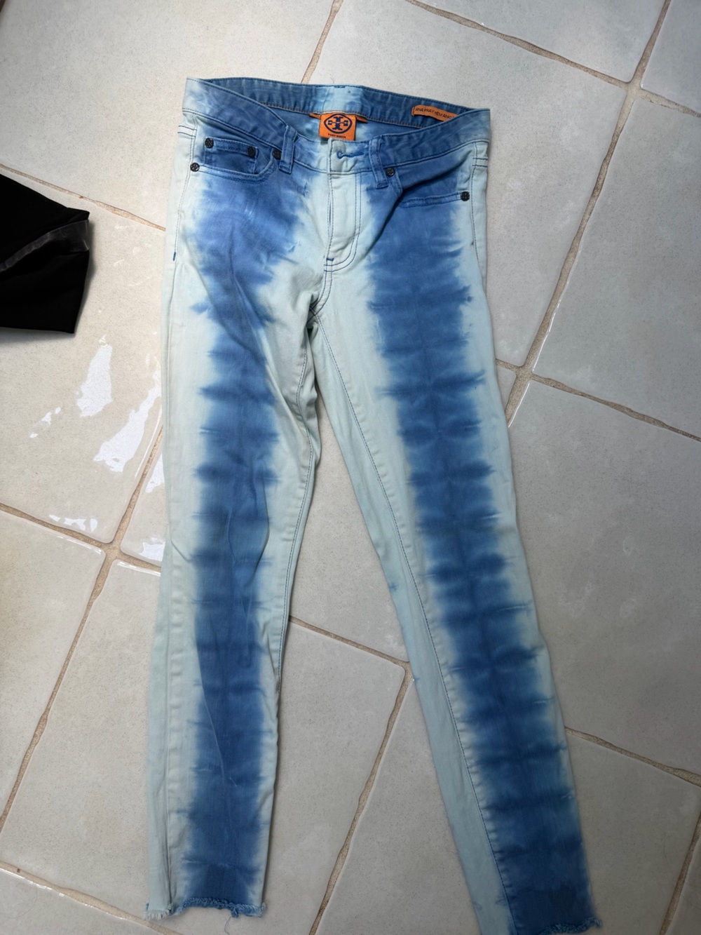 Tory Burch Blue Tie-Dye Denim with Orange Label